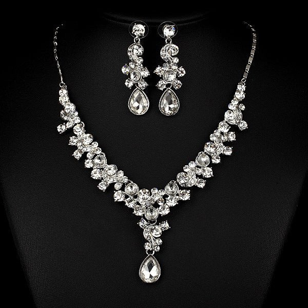 Western Wedding Photography Wedding Bride Necklace Earrings Simple Two Piece Suite Imported Transparent Diamond Jewelry - Inspiren-Ezone