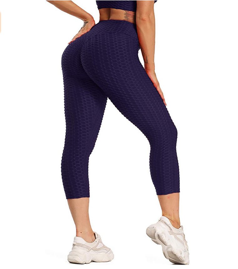 Women Cropped High Waisted Yoga Pants Bubble Hip Butt Lifting Leggings - Inspiren-Ezone
