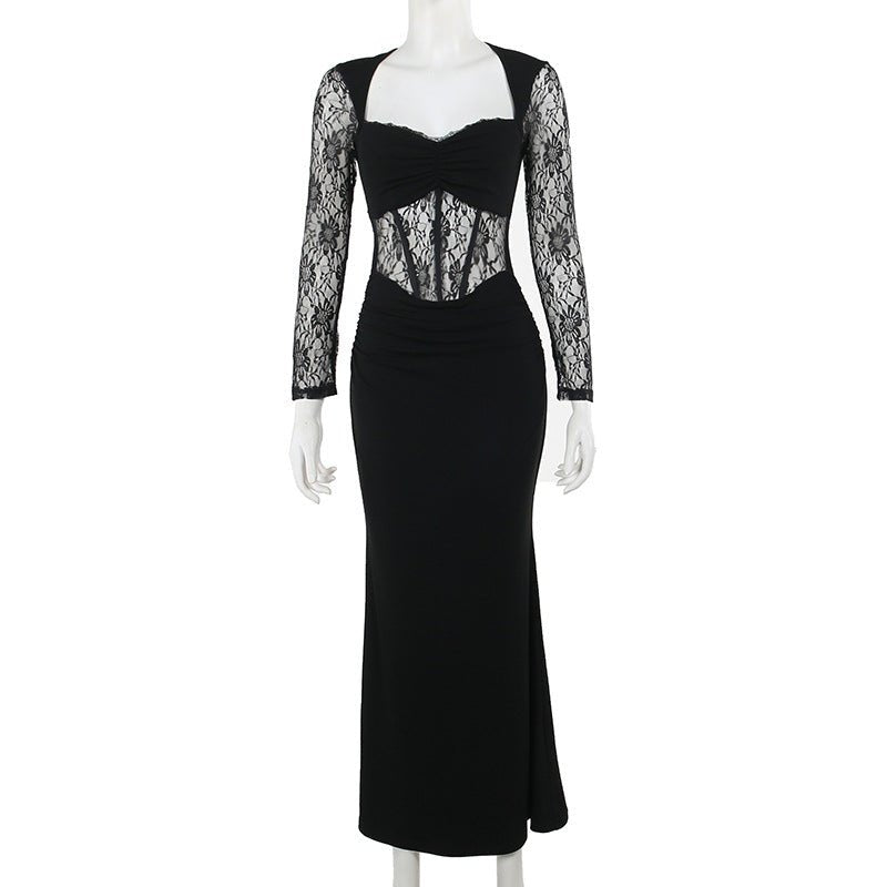 Women's Fashion Casual Lace Fishbone Stitching Dress - Inspiren-Ezone