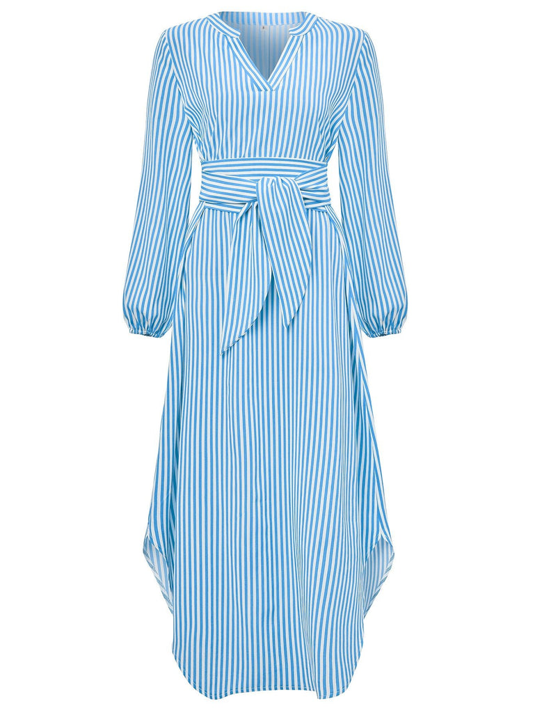 Women's Fashion V-neck Striped Tied Dress - Inspiren-Ezone