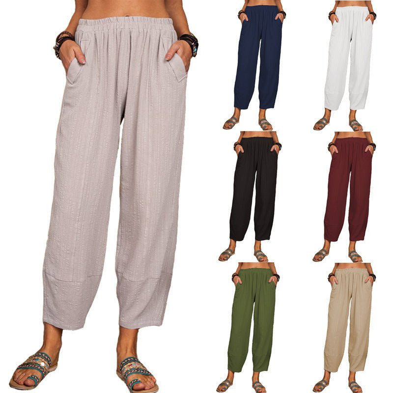 Women's Solid Color Loose Cotton And Linen Casual Pants Home - Inspiren-Ezone