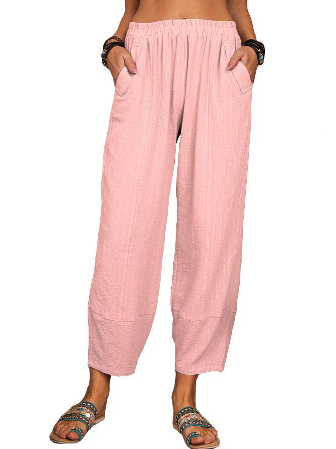 Women's Solid Color Loose Cotton And Linen Casual Pants Home - Inspiren-Ezone
