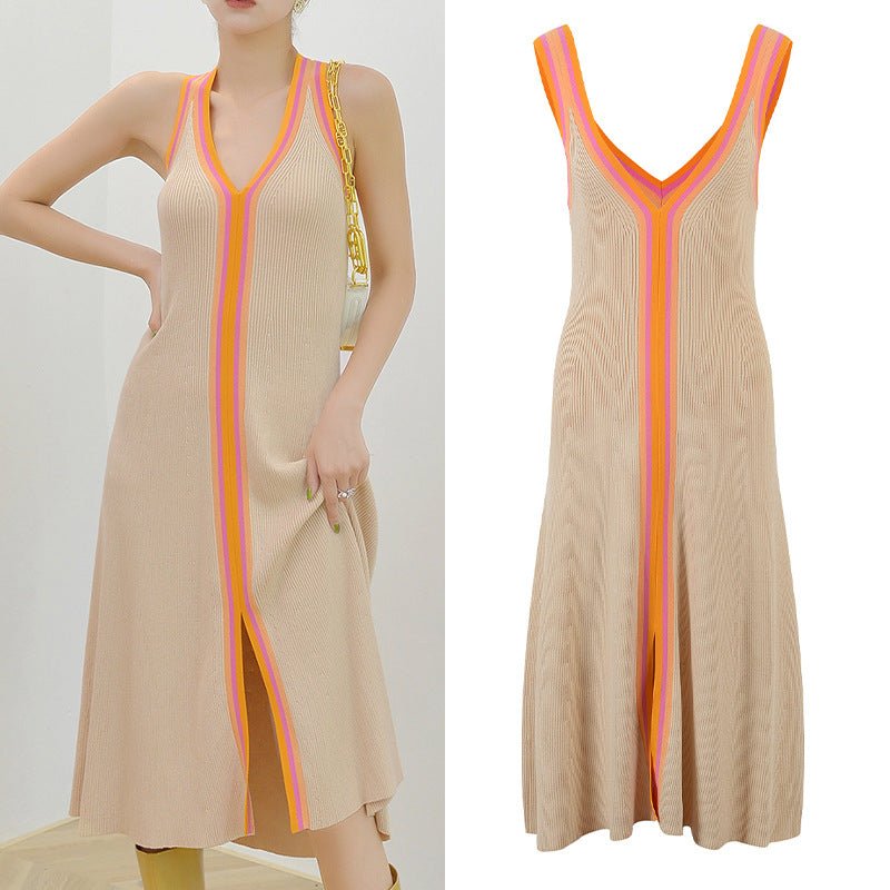 Women's Summer French Color Matching Knitted Vest Camisole Dress - Inspiren-Ezone