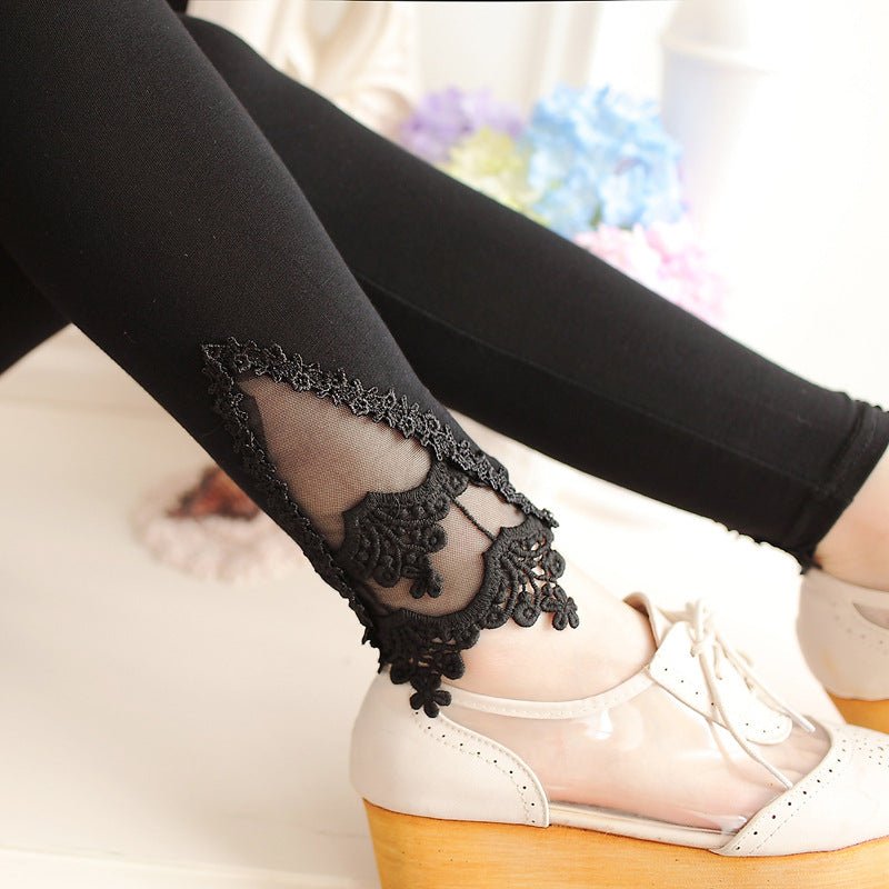 XS-7XL Leggings Women Cotton Lace Decoration Leggings 2021 Leggins Plus Size Long Leggings - Inspiren-Ezone