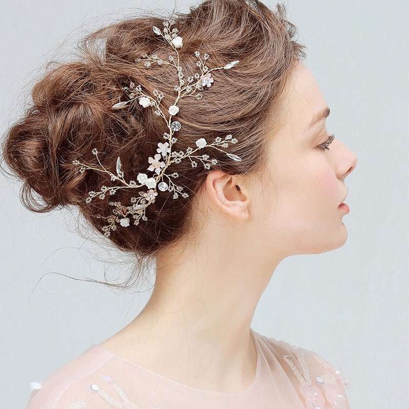 YJ612 bride hair headdress flower crystal beads handmade headwear hairpin wedding wedding accessories accessories side clamp - Inspiren-Ezone